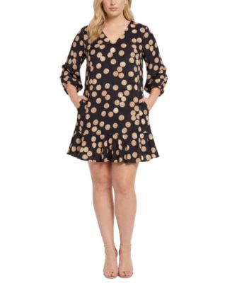 London Times Plus Size Textured Bishop-Sleeve Shift Dress