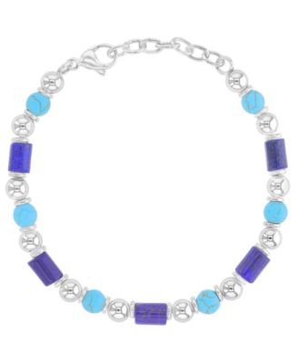 Quiksilver Men's Platinum-Plated Steel Turquoise Lapis Bracelet