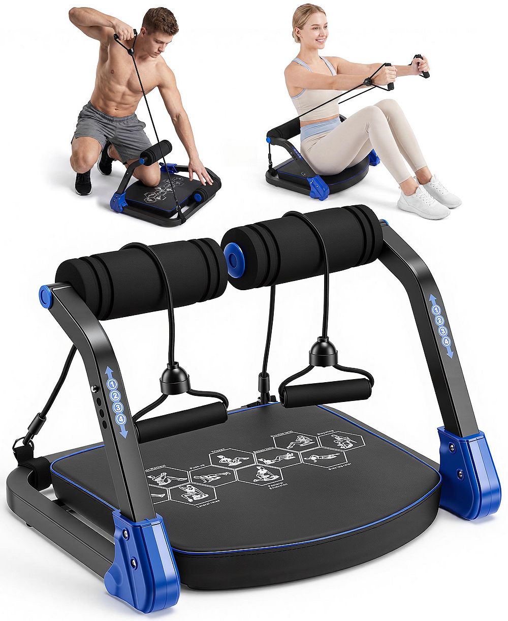 HONGGE Foldable Ab Machine, At Home Workout Equipment, Adjustable Ab Trainer Machine for Stomach Workout, Core Trainer with Resistance Bands