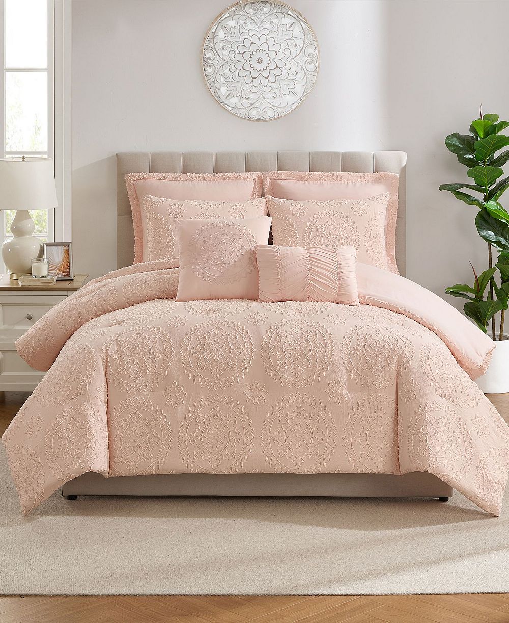 Sweet Home Collection Medallion Clip Jacquard 7-Piece Comforter Set, Queen