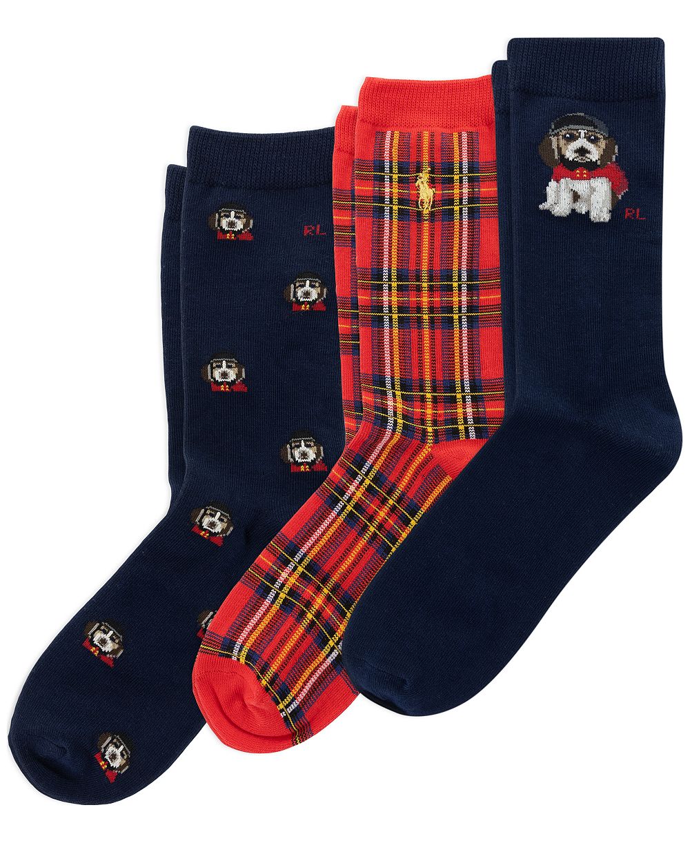Polo Ralph Lauren Boys' 4-11 Holiday Dog Cotton-Blend Crew Socks, 3-Pack