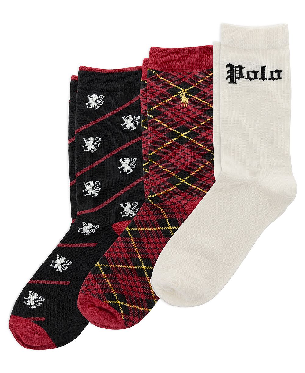 Polo Ralph Lauren Boys' 4-11 Cotton-Blend Ribbed Argyle Crew Socks, 3-Pack