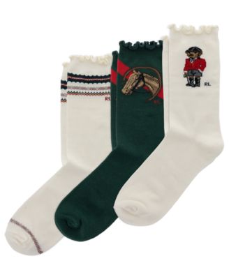 Polo Ralph Lauren Girls' 4-11 Equestrian Bear Socks, 3-Pack