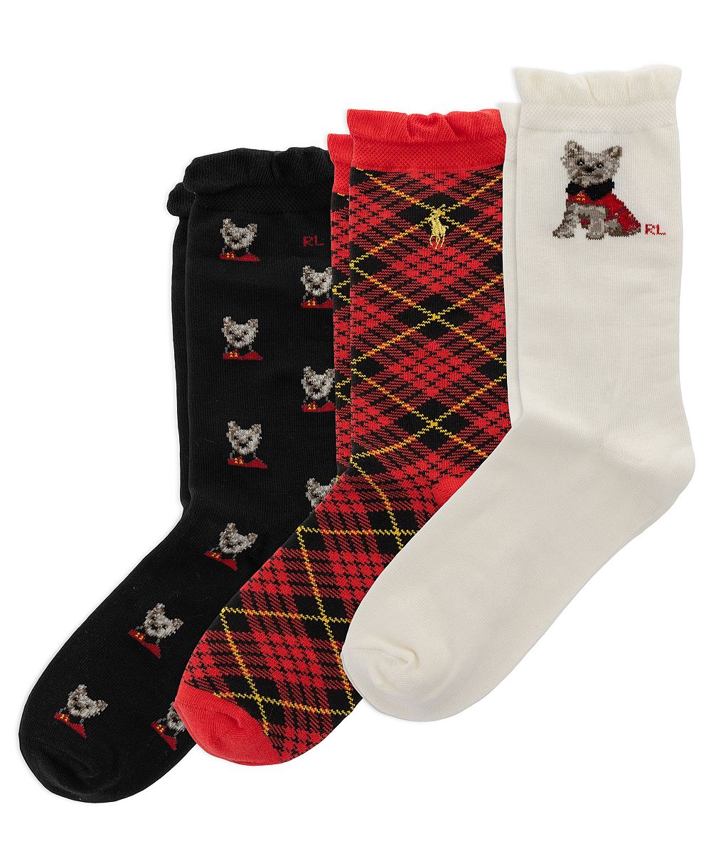 Детские носки Polo Ralph Lauren Holiday Dog Crew для девочек 4-11 лет, упаковка 3 шт.