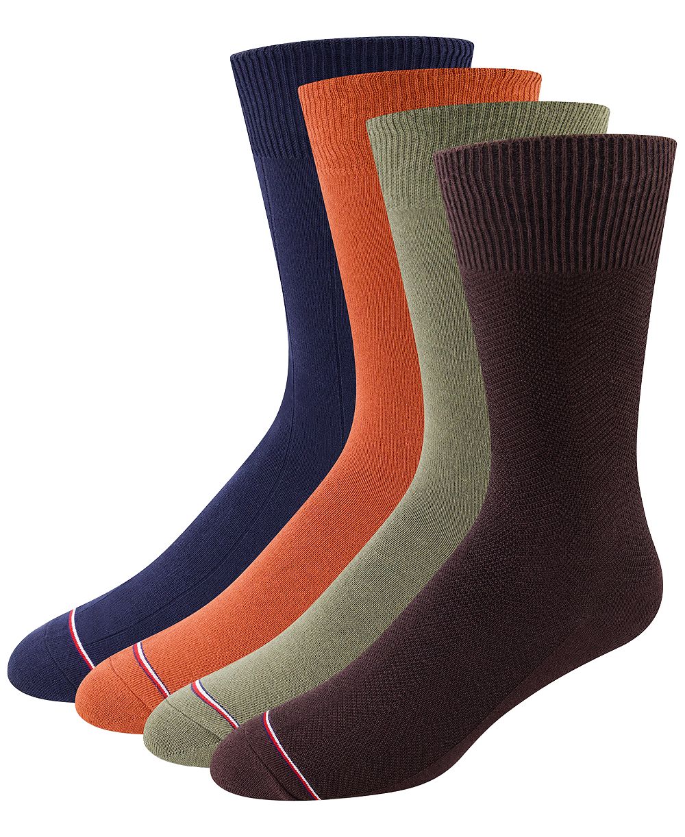 Tommy Hilfiger Men's Dress Ribbed-Cuff Crew Socks, 4-Pack