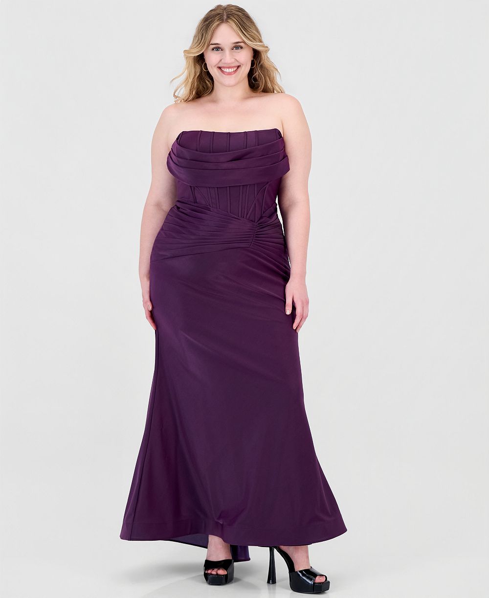 Alex & Sophia Plus Size Strapless Front-Drape Gown