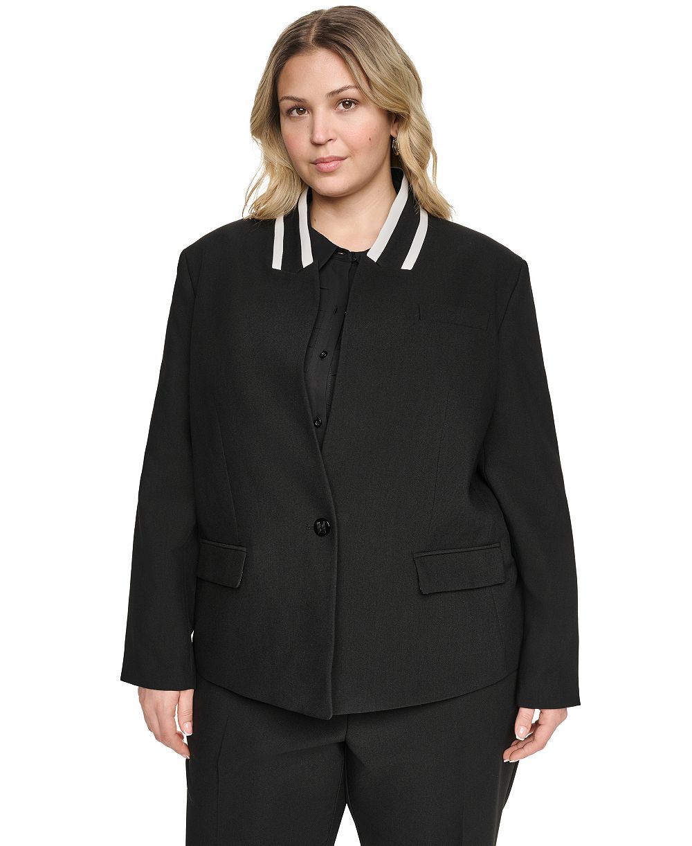 KARL LAGERFELD PARIS Plus Size One-Button Reverse Lapel Banded Blazer