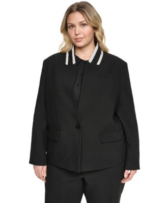 KARL LAGERFELD PARIS Plus Size One-Button Reverse Lapel Banded Blazer