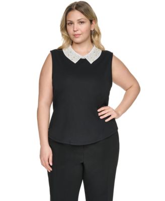 KARL LAGERFELD PARIS Plus Size Imitation Pearl Collar Knit Top