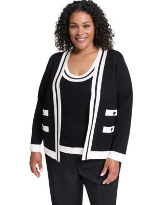 KARL LAGERFELD PARIS Plus Size Tipped Open-Front Cardigan