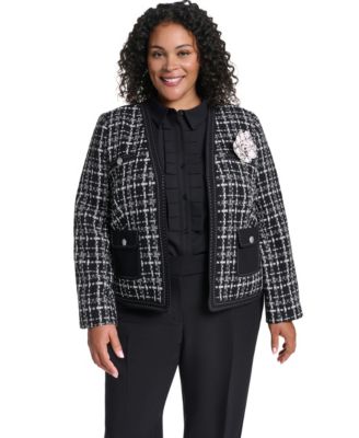 KARL LAGERFELD PARIS Plus Size Open-Front Woven Jacket