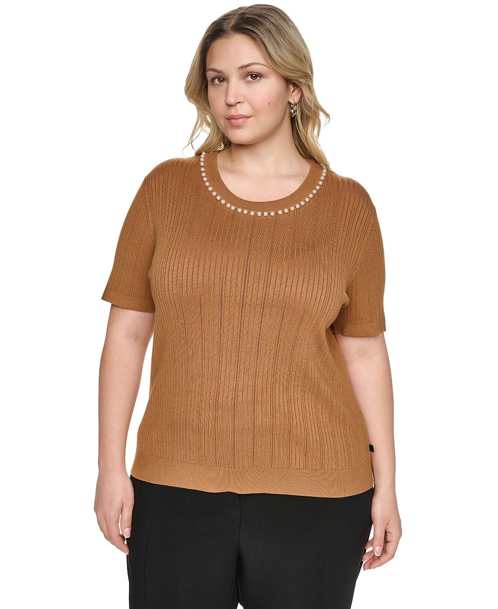Топ KARL LAGERFELD PARIS Plus Size Crewneck Short-Sleeve Knit