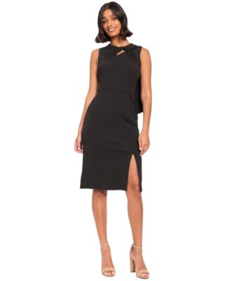 London Times Petite Midi Asymmetrical-Neckline Dress