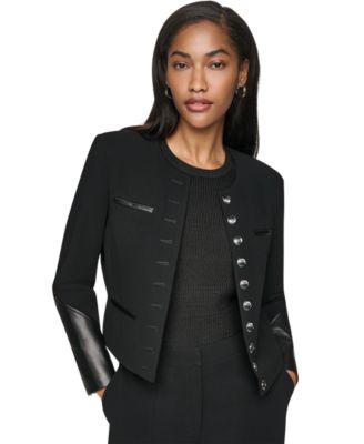 DKNY Petite Textured Crepe 10-Button Pocket Jacket
