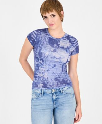GUESS Women's Poetic Rose R4 Graphic-Floral Print Slim-Fit Short-Sleeve T-Shirt