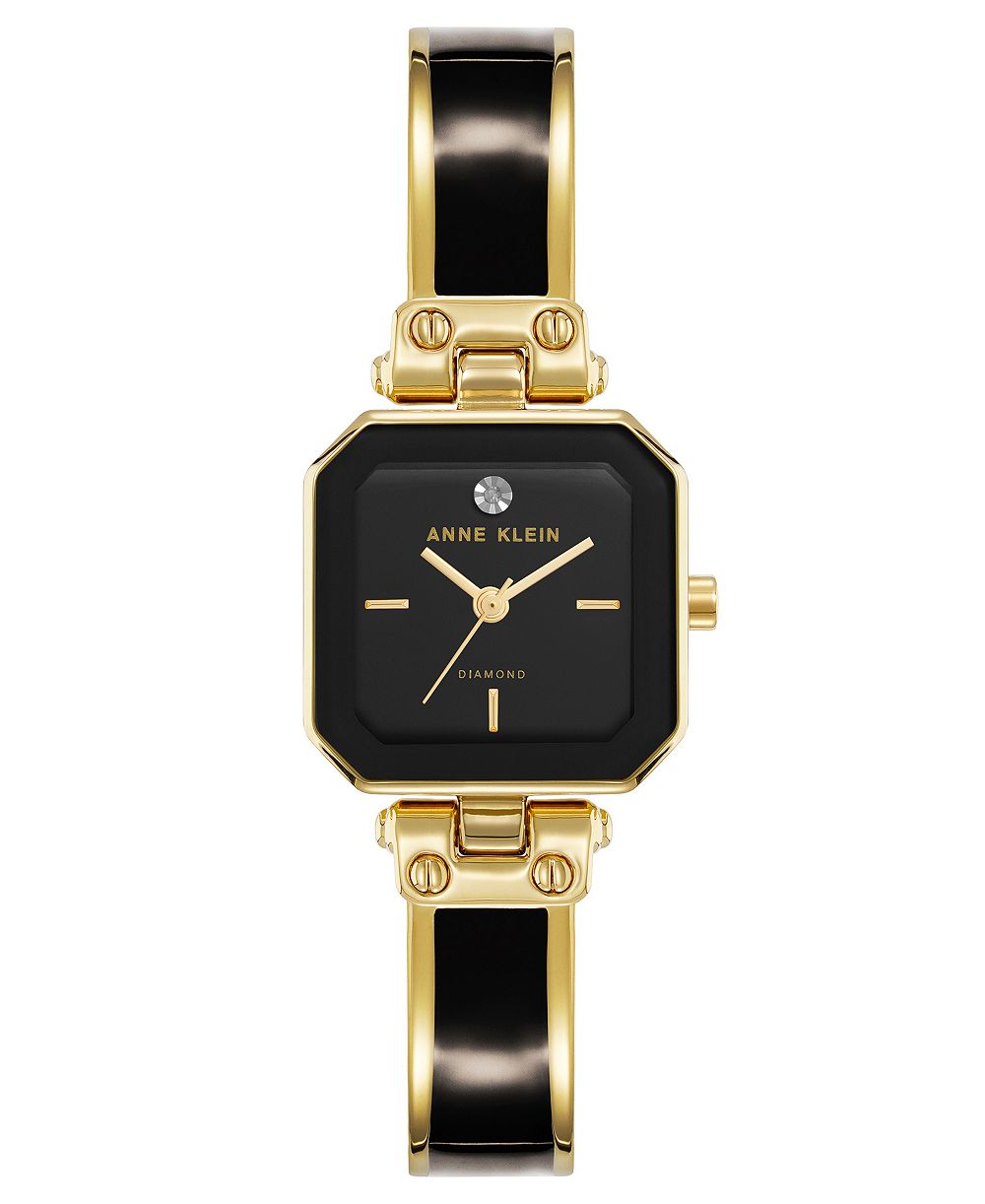 Anne Klein Women's Quartz Octagonal Gold-Tone Black Bangle Watch 24mm