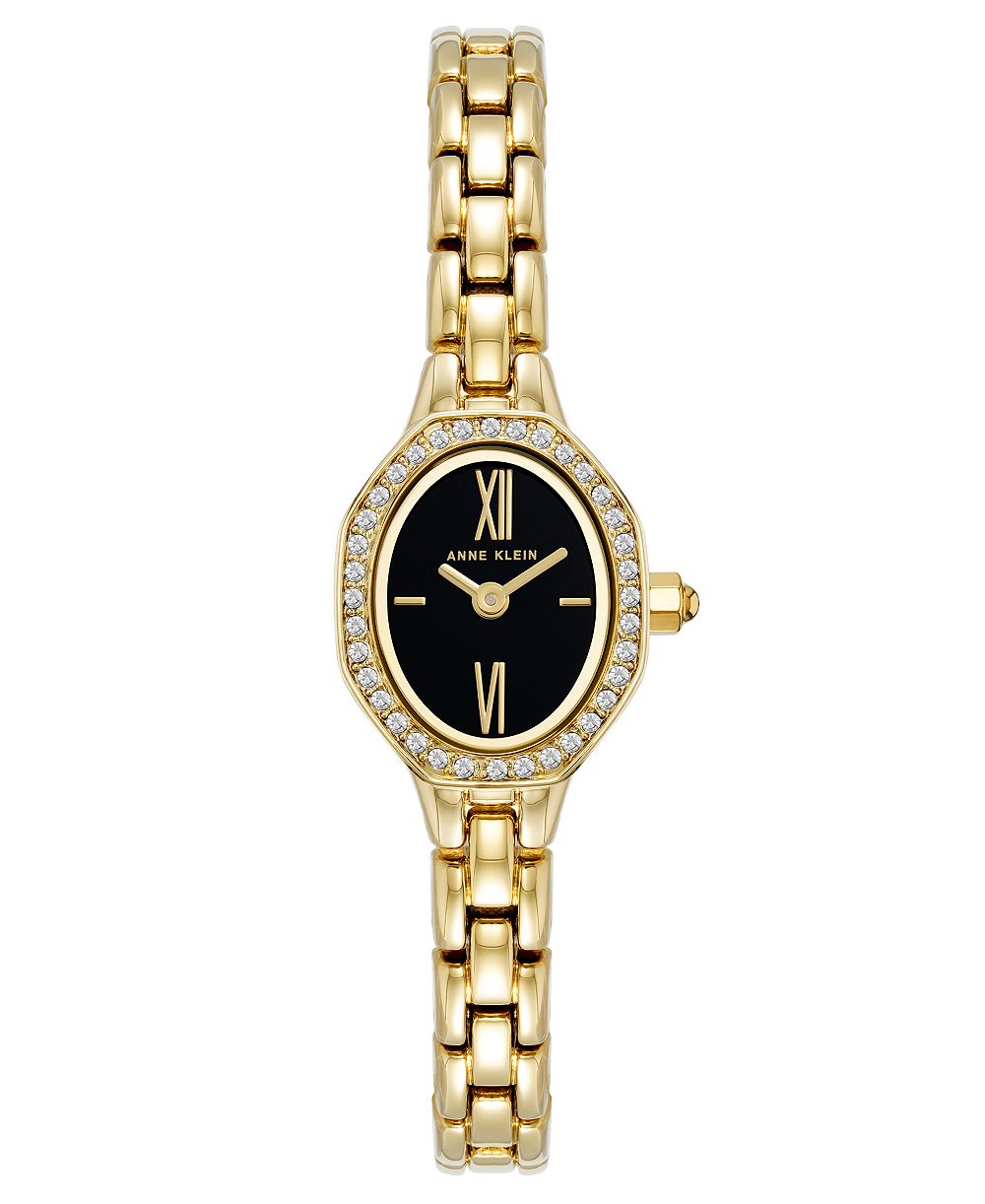Anne Klein Women's Quartz Oval Black Dial Gold-Tone Alloy Metal Bracelet Watch 18mm