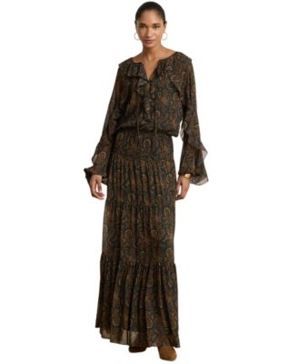 Детское платье Lauren Ralph Lauren Petite миди с длинным рукавом и принтом пейсли