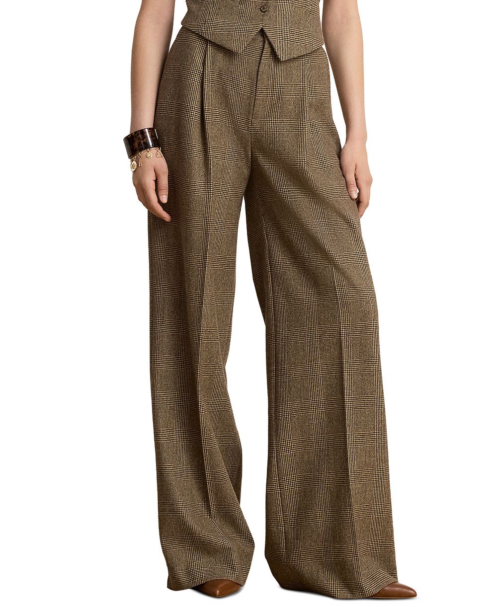 Lauren Ralph Lauren Petite High-Rise Wide-Leg Plaid Wool Pants, 29" Inseam