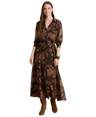 Женское платье Lauren Ralph Lauren Petite из шифона с цветочным принтом, расклешенное, с длинным рукавом