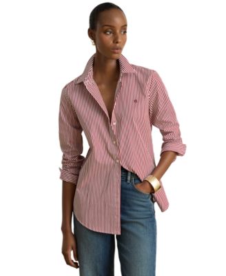 Женская рубашка Lauren Ralph Lauren Petite с длинным рукавом и воротником на пуговицах, в полоску