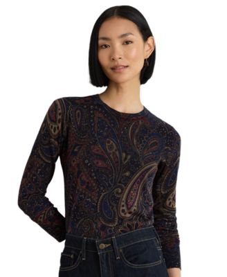Lauren Ralph Lauren Petite Paisley Cotton-Modal Blend Slim-Fit Sweater
