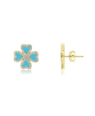 Серьги-гвоздики The Lovery Turquoise CZ Lucky Clover 14K Gold-Plated Sterling Silver