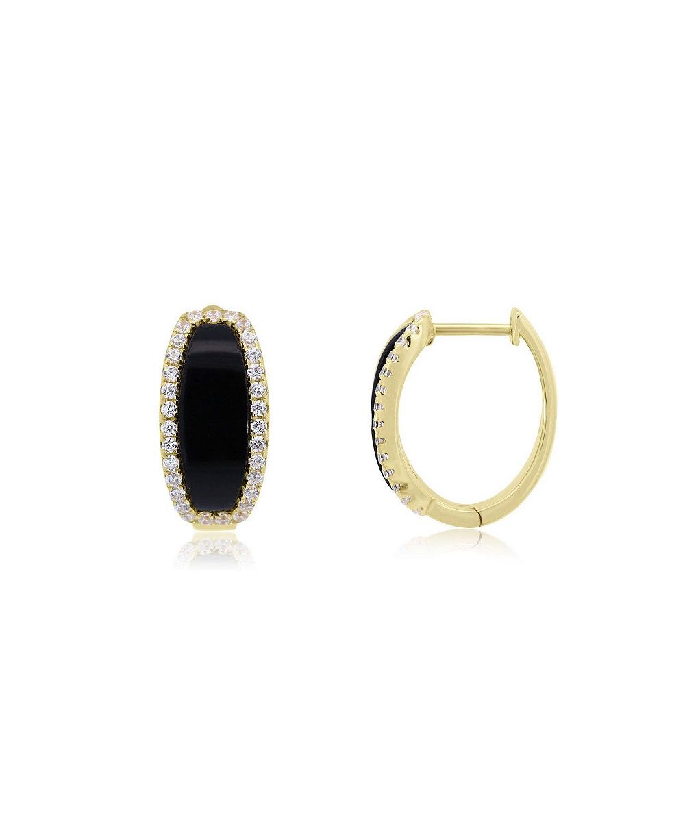 Серьги-кольца The Lovery Onyx CZ Oval 14K Gold-Plated Sterling Silver