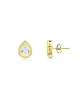 The Lovery CZ Pear Double Bezel Stud Earrings