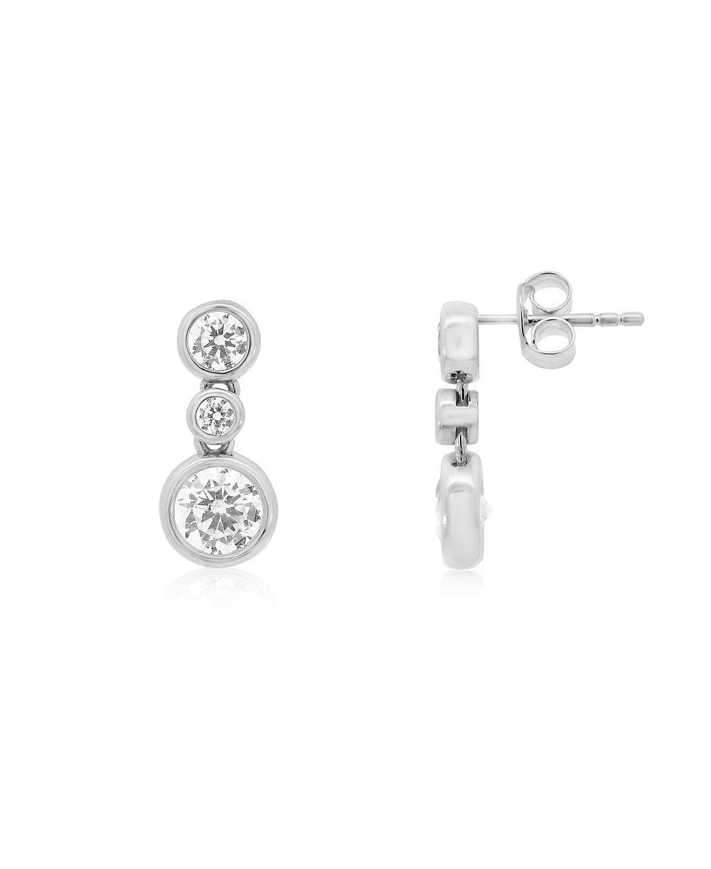 The Lovery CZ Triple Bezel Drop Earrings Sterling Silver