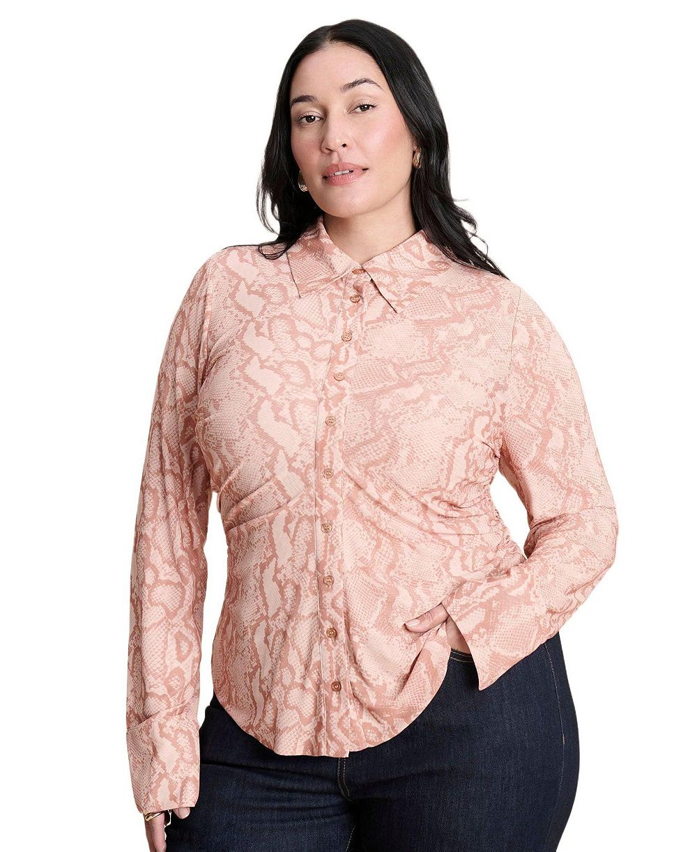 ELOQUII Plus Size Printed Button Up Top