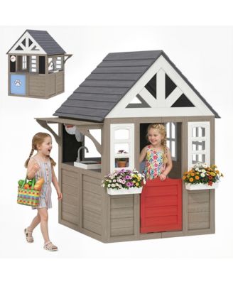 Qaba Dog Door Outdoor Playhouse with Stove Set, Ages 2+