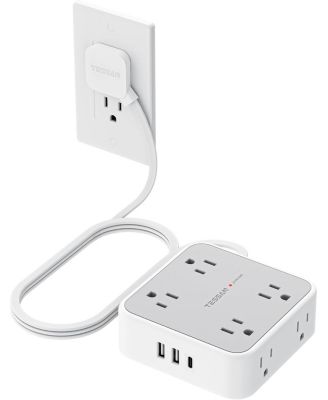 TESSAN сетевой фильтр, удлинитель 5 футов с плоской вилкой, 8 розеток и 3 USB (1 USB C), 1250W, защита 900J
