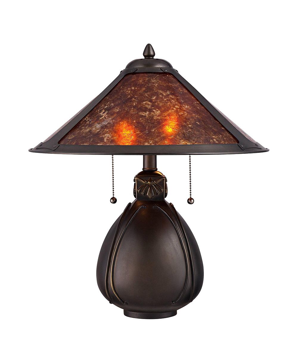 Robert Louis Tiffany Mission Rustic Accent Table Lamp 19 High with Table Top Dimmer Bronze Ceramic Cone Shade for Bedroom Bedside