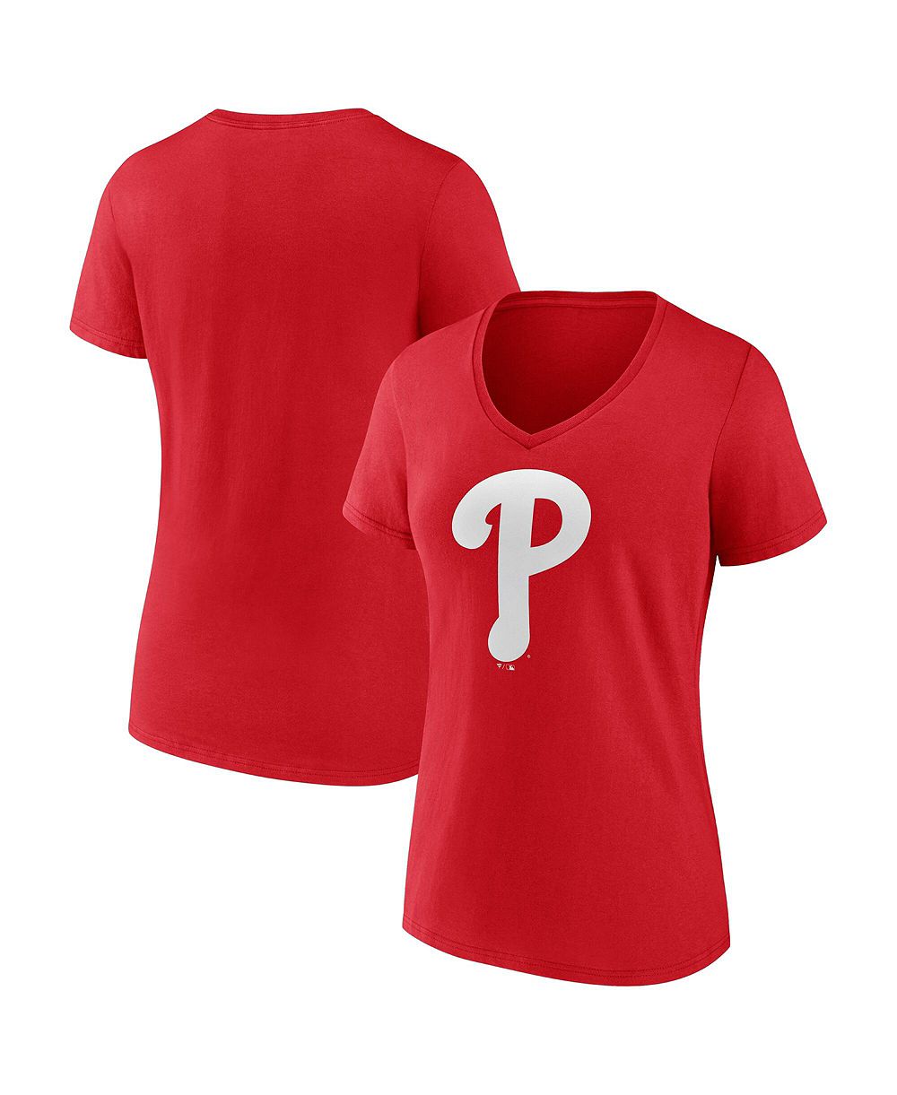 Женская красная футболка Logo Athletic с V-образным вырезом и логотипом Philadelphia Phillies