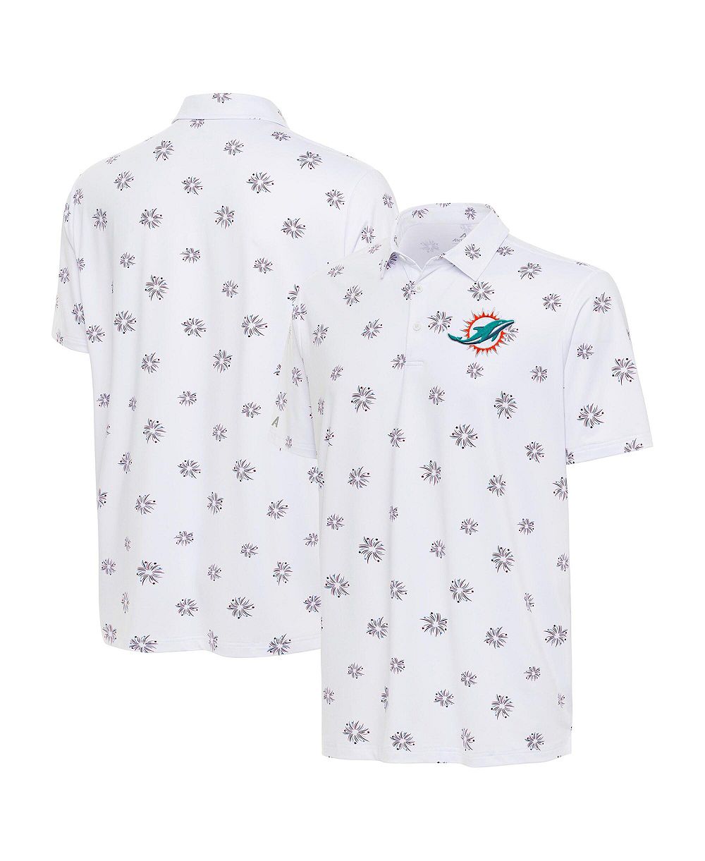 Мужская рубашка-поло Antigua White Miami Dolphins Fireworks