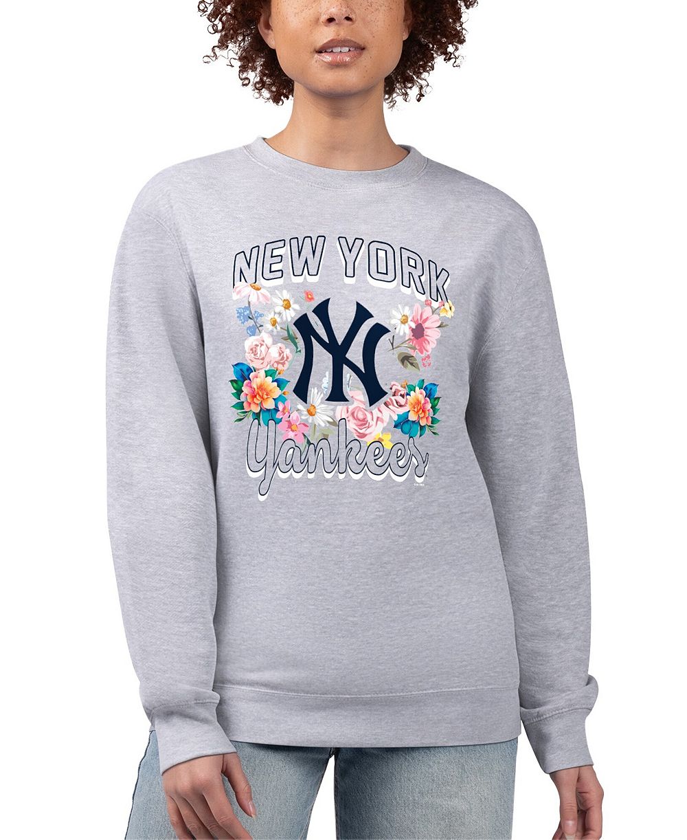 G-III 4Her by Carl Banks Women's Heather Gray New York Yankees Flowers Graphic Pullover Sweatshirt