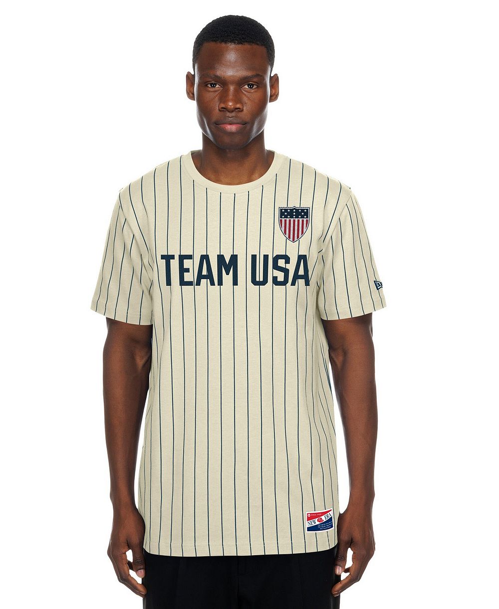New Era Men's Cream Mesh Back Pinstripe T-Shirt