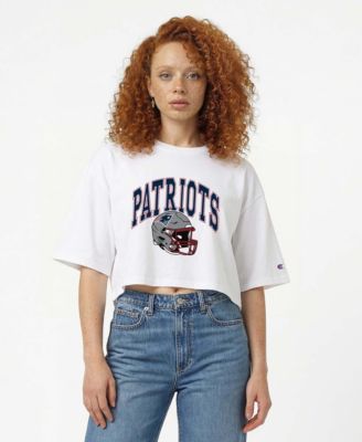 Champion Women's White New England Patriots Boyfriend Cropped T-Shirt