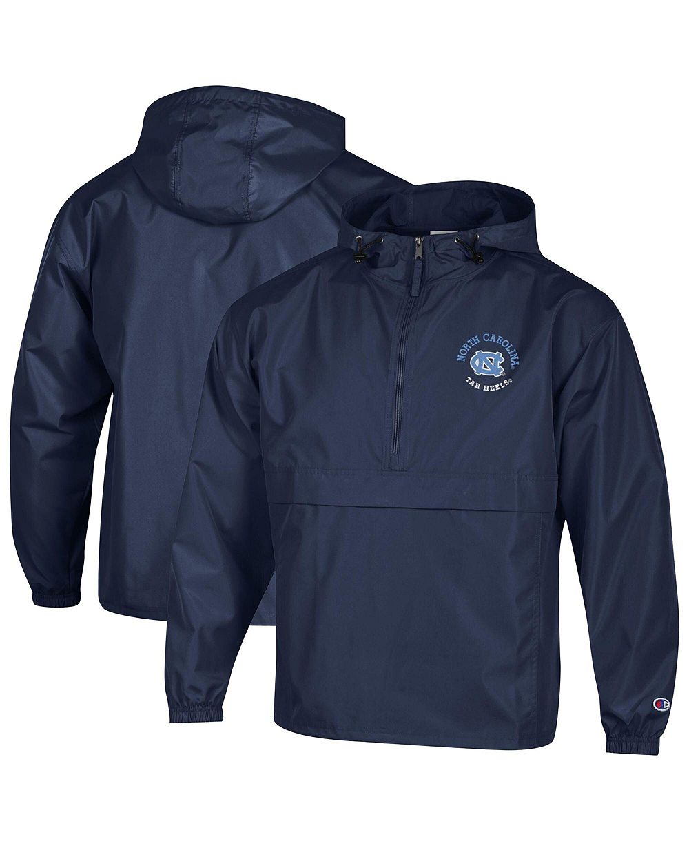 Champion Men's Navy North Carolina Tar Heels Packable Hooded Windbreaker Half-Zip Jacket