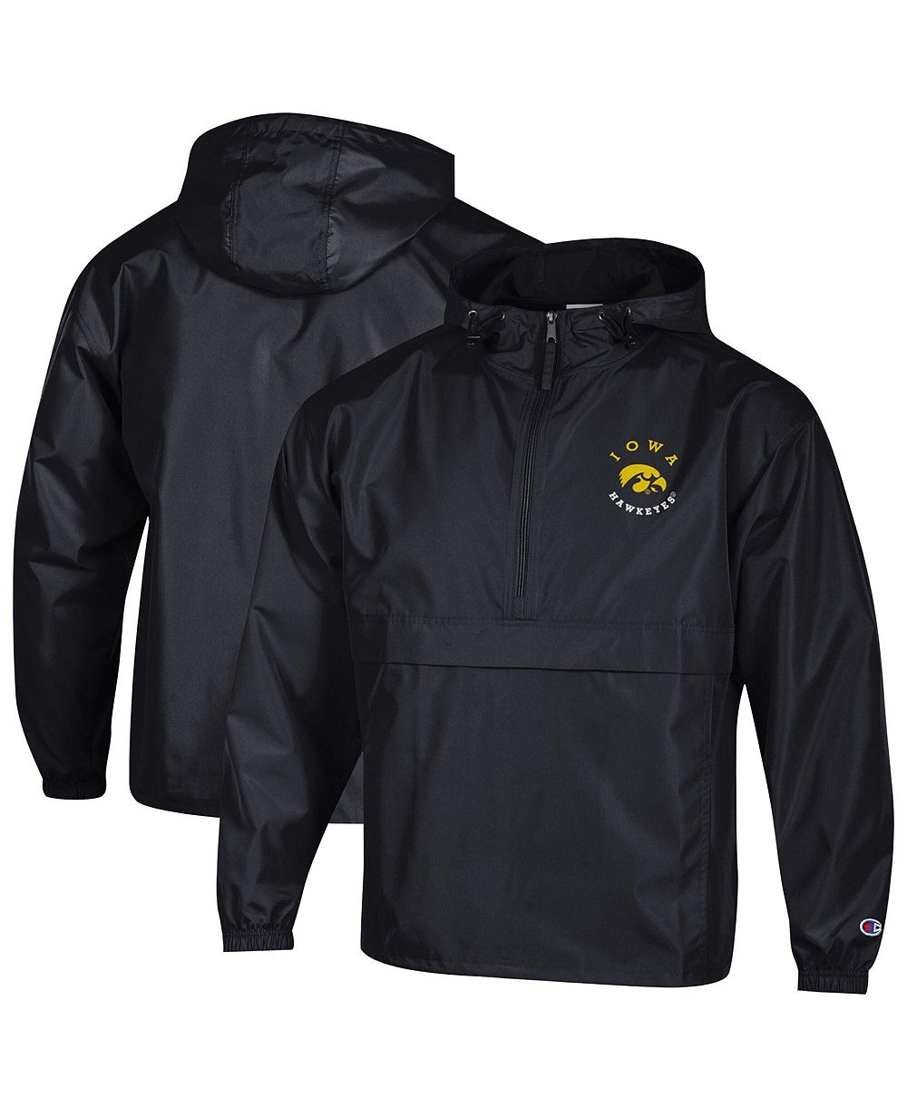 Champion Men's Black Iowa Hawkeyes Packable Hooded Windbreaker Half-Zip Jacket