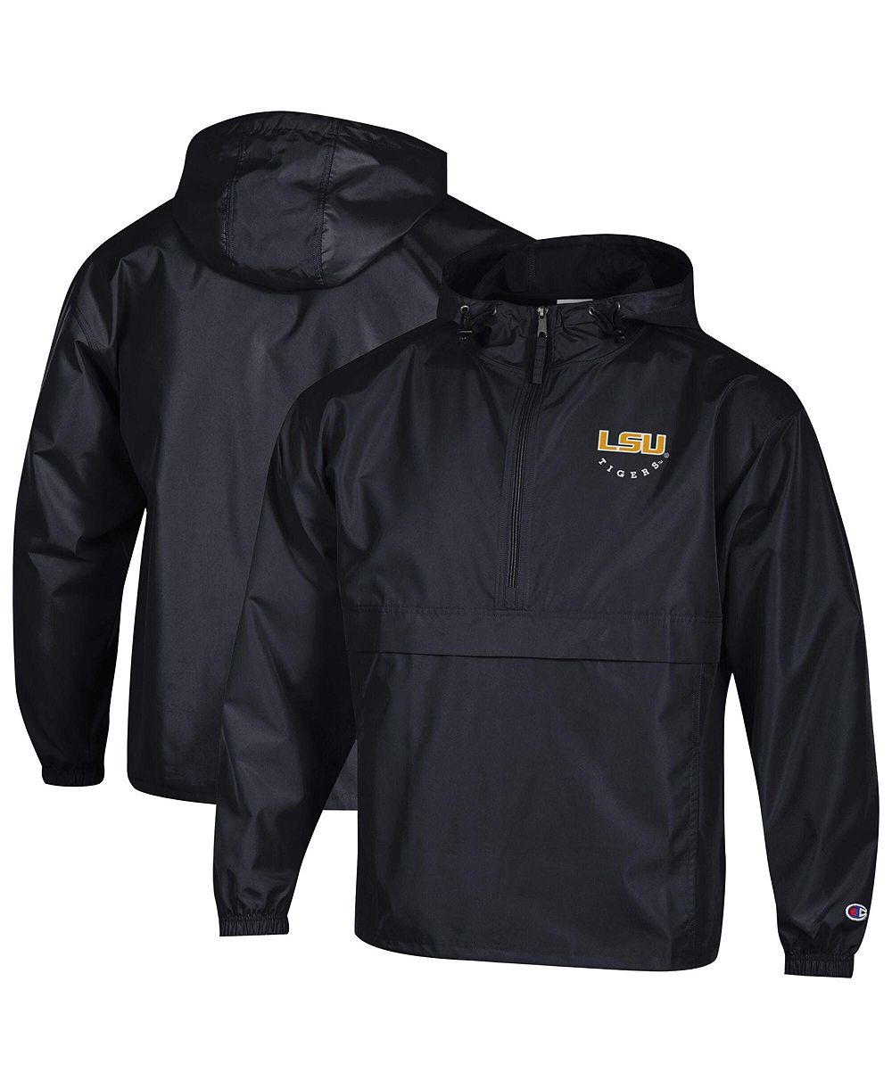 Champion Men's Black LSU Tigers Packable Hooded Windbreaker Half-Zip Jacket
