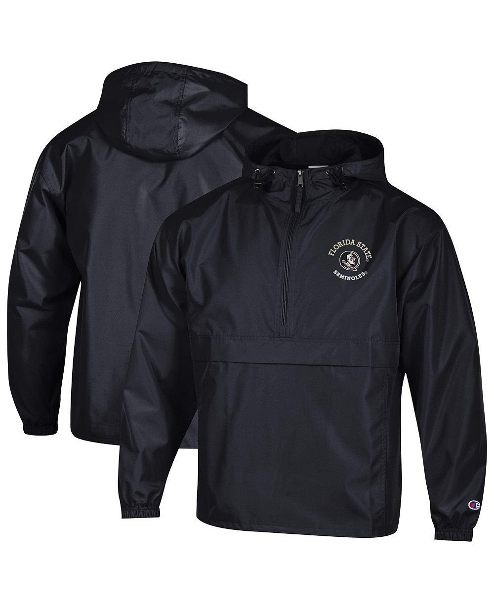 Champion Men's Black Florida State Seminoles Packable Hooded Windbreaker Half-Zip Jacket
