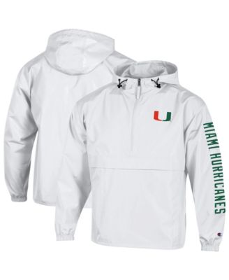 Champion Men's White Miami Hurricanes Cloud Packable Half-Zip Hooded Jacket