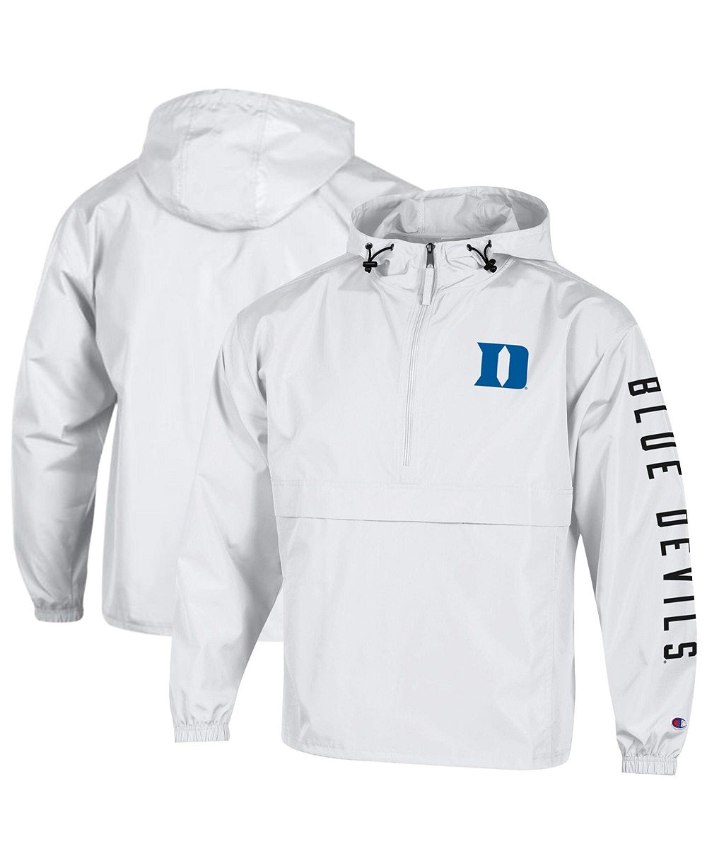 Champion Men's White Duke Blue Devils Cloud Packable Half-Zip Hooded Jacket