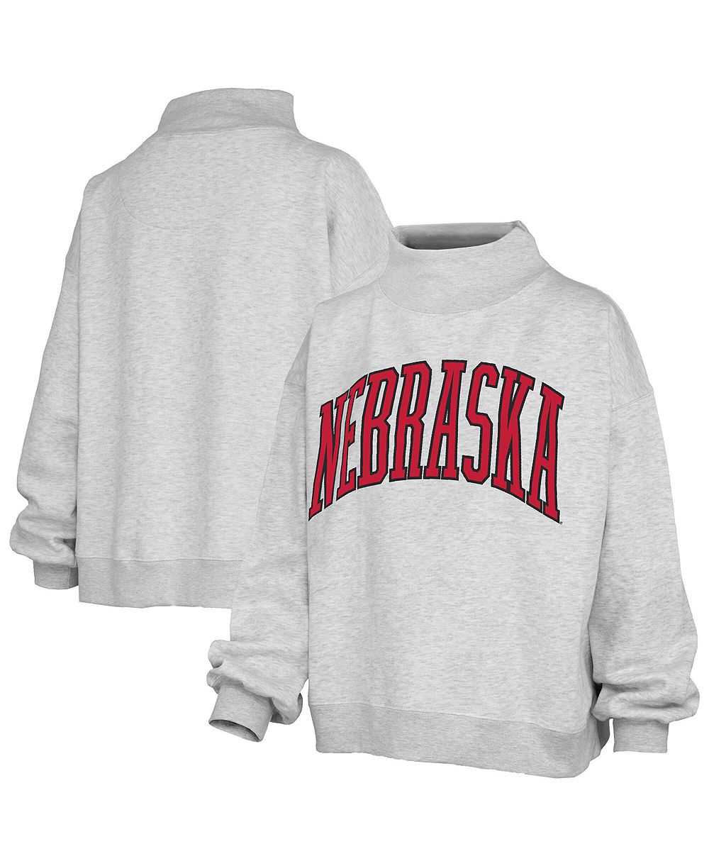 Женское оверсайз худи Pressbox Ash Nebraska Huskers с воротником-стойкой