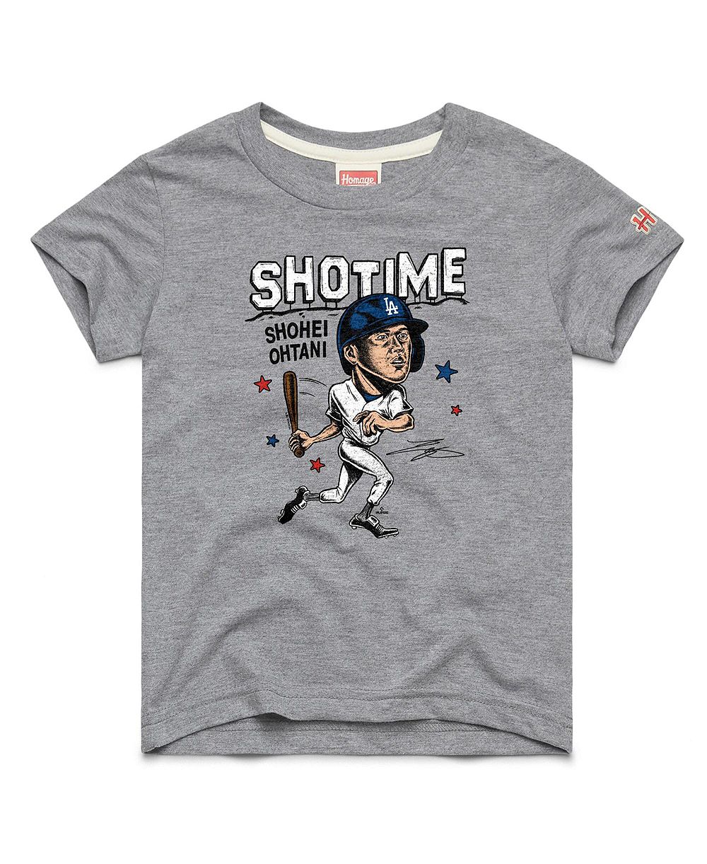 Детская футболка Homage Gray Los Angeles Dodgers Shohei Ohtani Caricature Tri-Blend