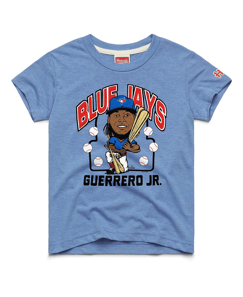 Детская футболка Homage Big Boys and Girls Vladimir Guerrero Jr. Light Blue Toronto Blue Jays Caricature Tri-Blend