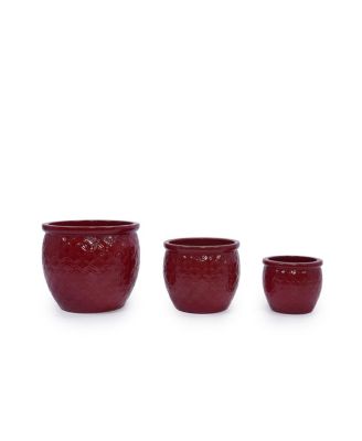 Набор керамических цветочных горшков YOBTOP Handmade 3 шт. - 15/12/10 Inch, Floral Embossed, Indoor/Outdoor, Breathable Clay
