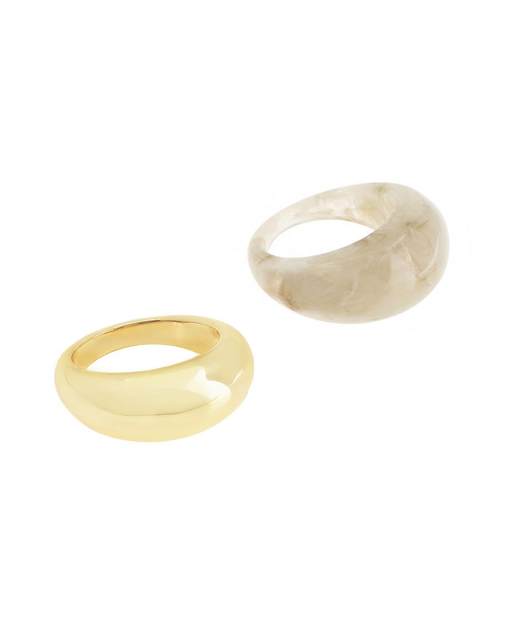 Steve Madden Cream Boho Chunky Resin Duo Ring Set